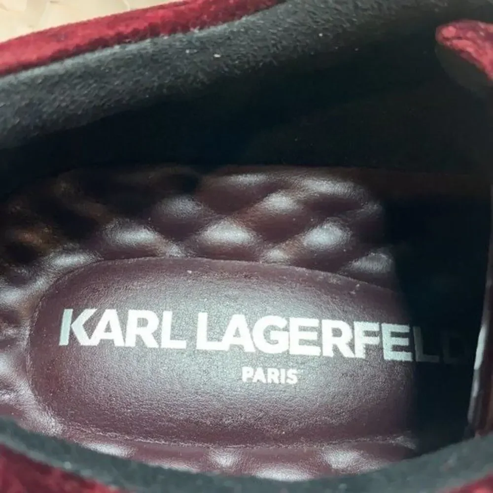 Karl Largerfeld maroon velvet lace up sneakers